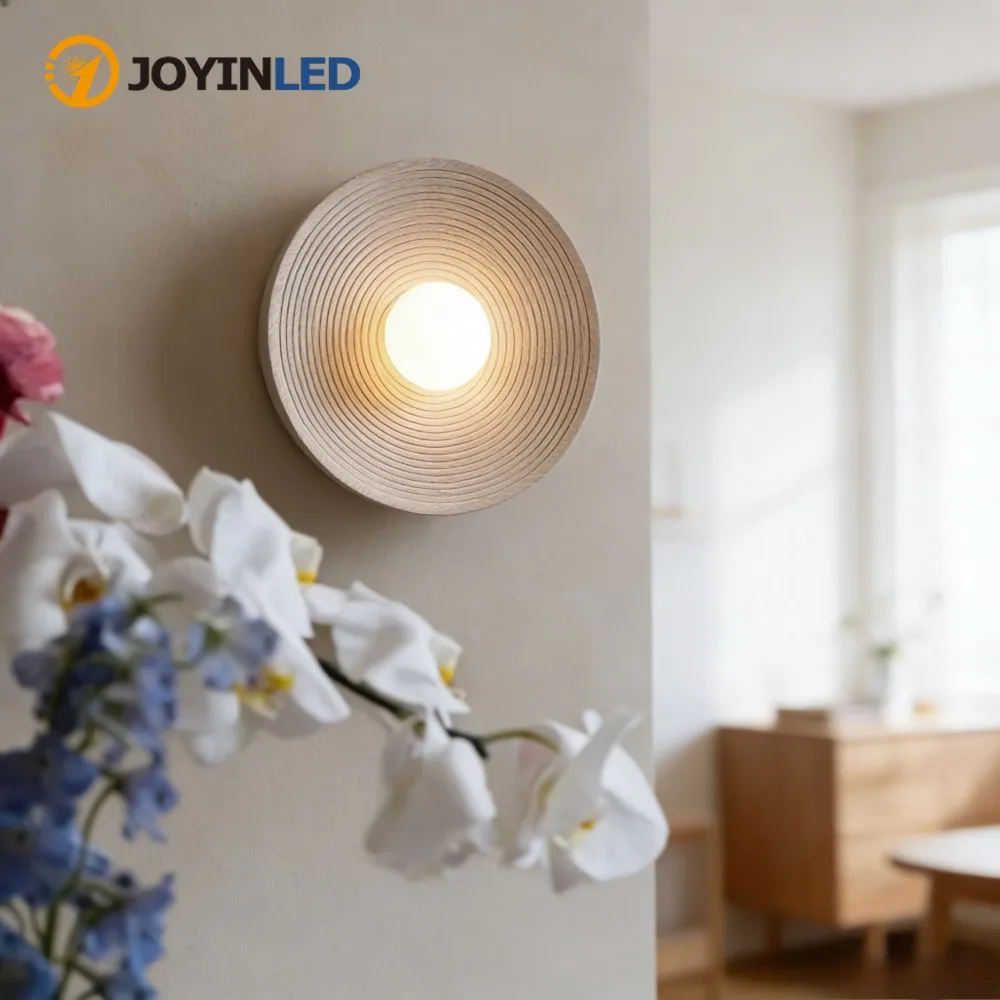 

JOYINLED Round Lamp Retro Loft Living Room Bedroom Bedside Sconces Home Decoration Glass Resin Corridor Aisle Wall Lights