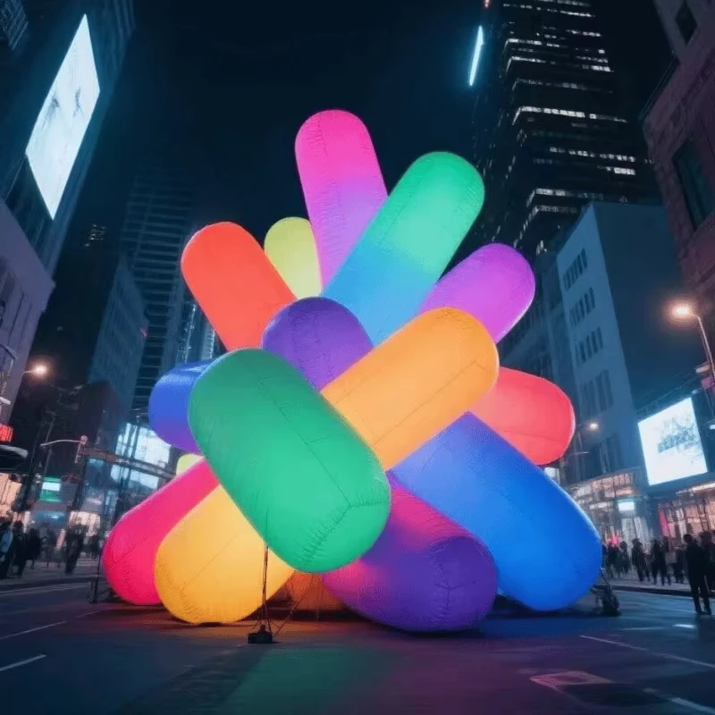 Colored, inflatable column balloon discoloration, column night street decoration