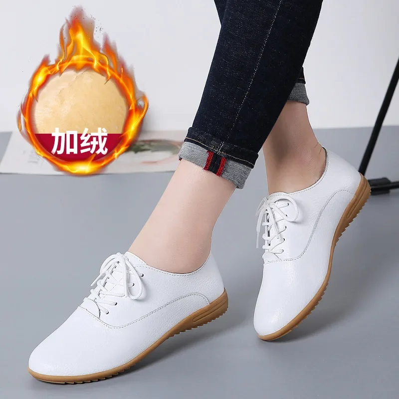 Spring Summer Women Oxford Shoes Ballerina Flats Shoes Women Genuine Leather Shoes Moccasins Lace Up Loafers Zapatos Mujer