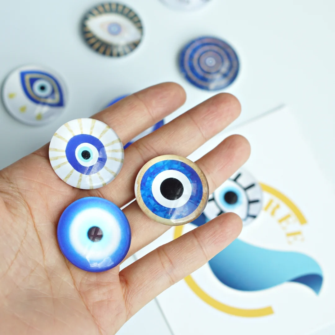 10 Pcs,Devil\'s Eye Fridge Magnets, Glass Fridge Stickers, Blue Devil Eye Home Decor, Creative Gift，Magnetic Refrigerator Sticker