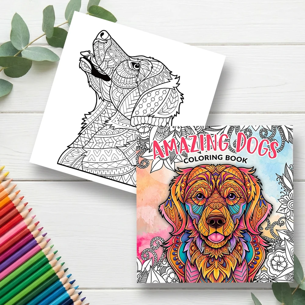 DIY Hand-Colored Coloring Book That Stimulates Imagination and Creativity, 24-Page Thickened Adult Drawing Book, Stress-Relief Complex Multi-Line Drawing Book of Dogs, Imagination Training Sketchbook Art Book, High-Quality Paper Single-Sided Pages Hardcover Coloring Book, Focus-Enhancing Drawing Book Sketchbook Coloring Book, Animal Doodle Studio Art Diary Art Design Durable Bound Art Diary Sketchbook Adult Coloring Doodle Book, Excellent Gift for Birthday and Christmas