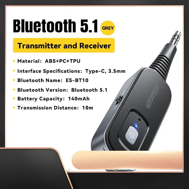 

ESSAGER Bluetooth Audio Receiver Transmitter With Mic Stereo Music Wireless For PC TV Car Speakers