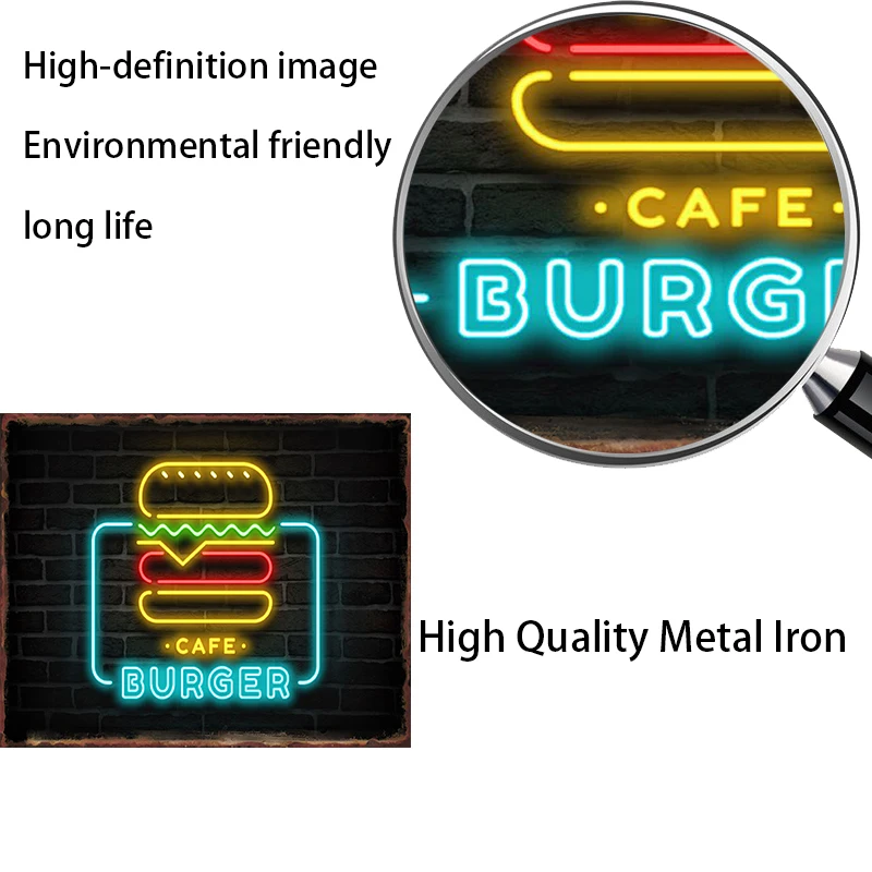 Neon Food and Drinking Metal Tin Sign Bar Club Poster Cafe Wall Decoration Beverage Shop Plaque Living Room Iron Plate Painting