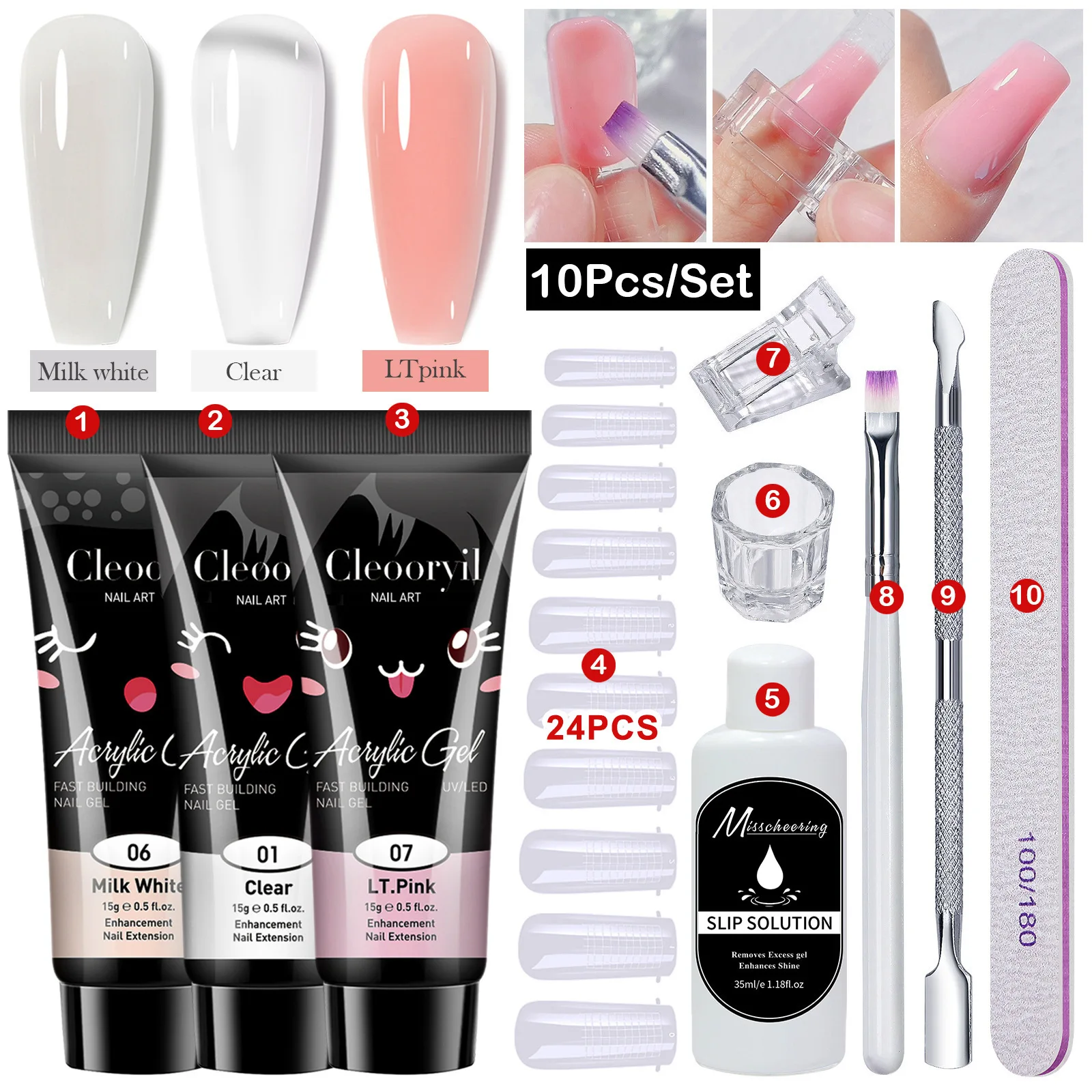 

15ml Nail Gel Set Full Manicure 10Pcs Kit Poly Nail Gel Set Quick Extension Nail Kit Gel Building Poly Gels Set For Nails Tool