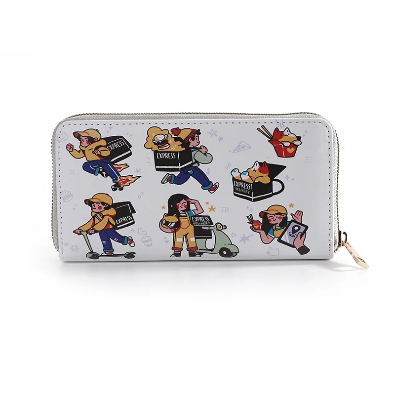 PU Digital Printing Medium Long Women Wallet Korean Fashion Zipper Mini Wallet Multi Card Holder Bags