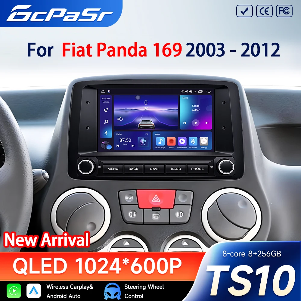 Android Car Radio CarPlay For Fiat Panda 169 2003 2004 2005 2006 2007-2012 GPS Navigation CarPlay Stereo Auto Multimedia Player
