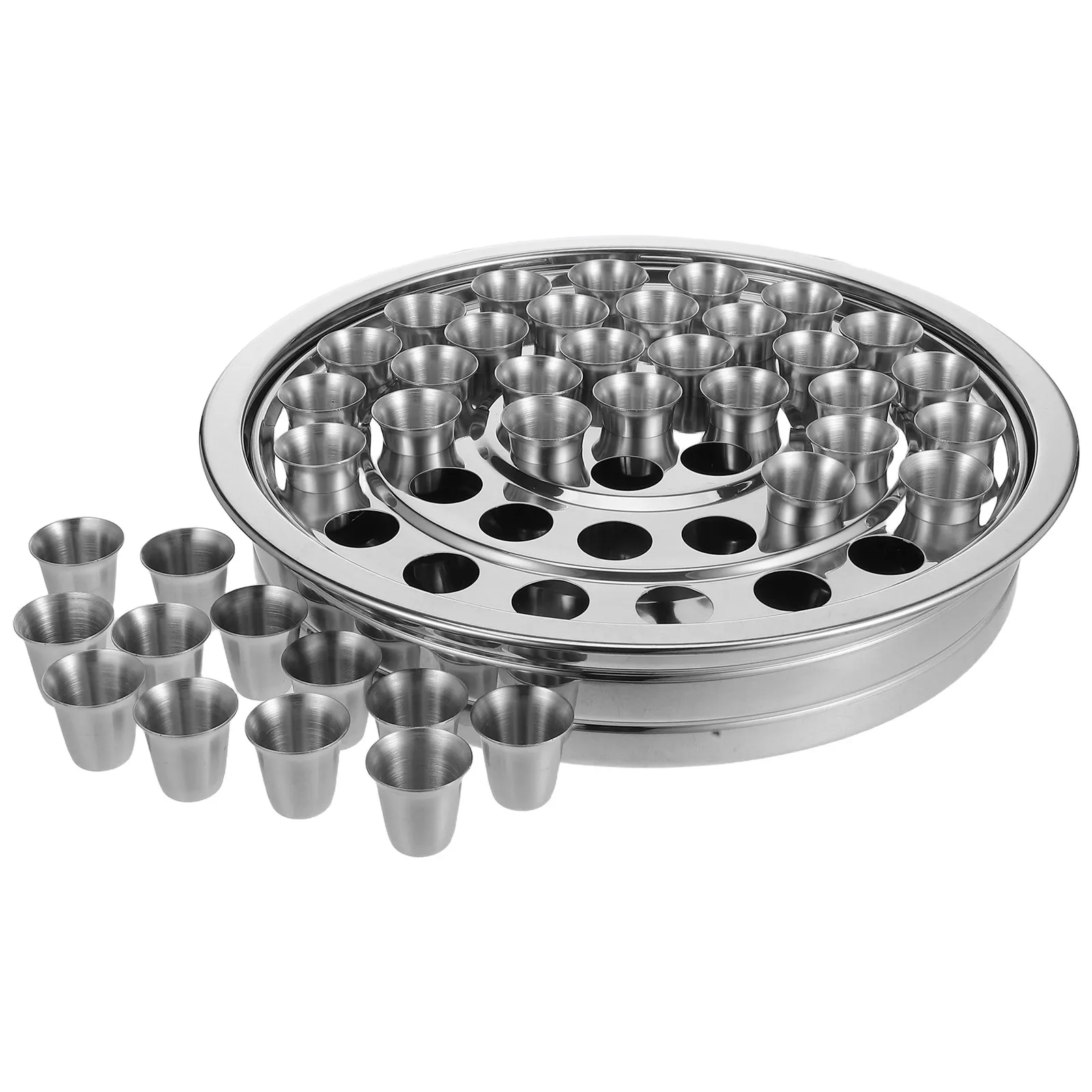 

1Set Stainless Steel Communion Tray Set with 40 Wine Cups Bread Plate Stackable Church Service Holy Tableware Communion Supplies