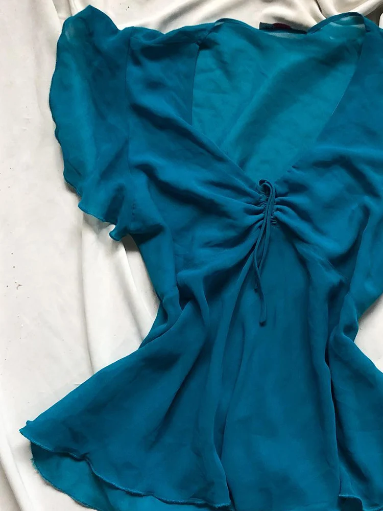 T-shirt in poliestere aderente con stampa casual di fascia alta, design in vita snellente, originale vintage blu ort Sve da donna