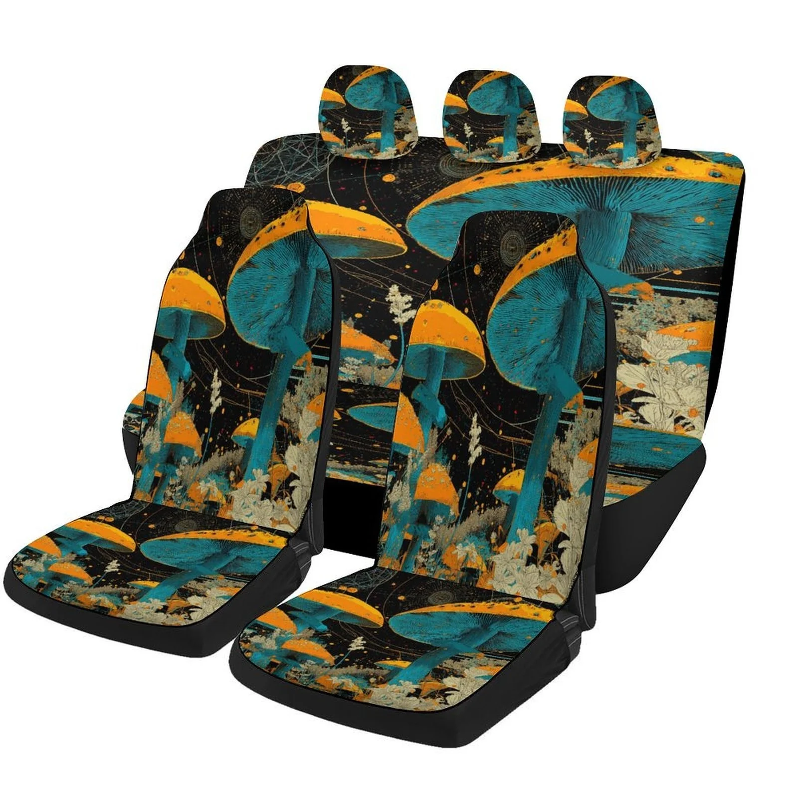 Mushroom Forest Glow Themed Car Seat Cover Set For Most Cars, Trendy Novelty Car Seat Protector Covers Full Set, Universal Car S