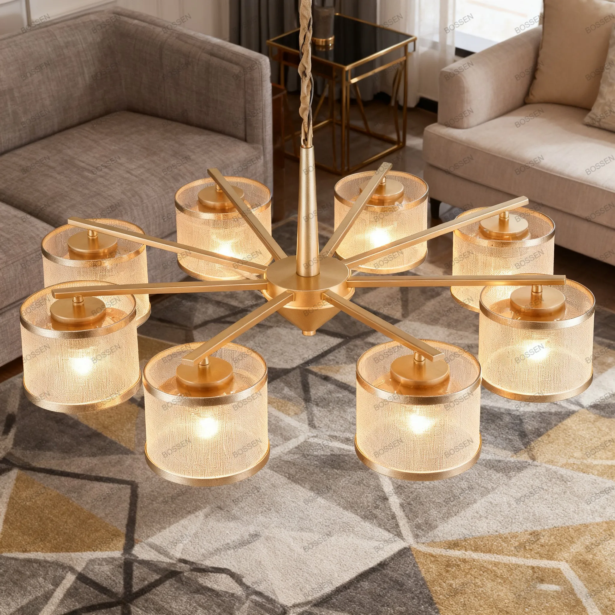 BOSSEN moderne branche d'arbre or matériel plafonnier verre suspension lustre à intensité variable pour salon chaîne réglable