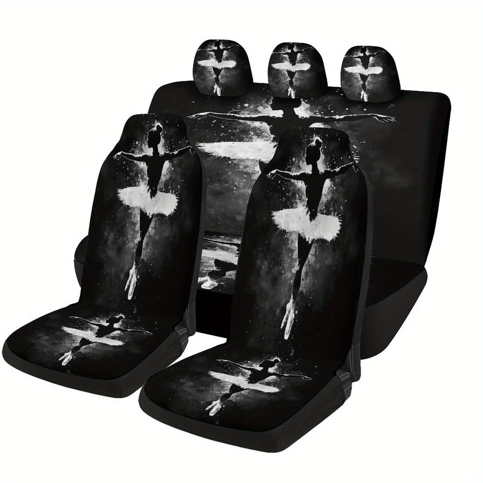 Ballet Dancer Silhouette Themed Car Seat Cover Set For Most Cars, Fashion Personalized Novelty Car Seat Protector Covers Full Se