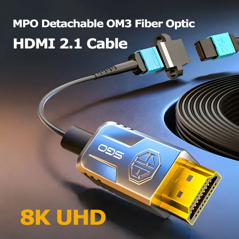 MPO Split Detachable 8K UHD Pure Fiber Optic HDMI 2.1 Cable Bidirectional 72Gbps Ultra High Speed Long Distance Transmission