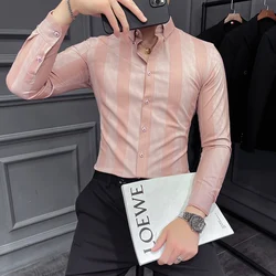 Autumn New High Quality Striped Shirt Men Luxury Slim Fit Business Casual Shirt Formal Men Long Sleeve Party Prom Clothing Homme