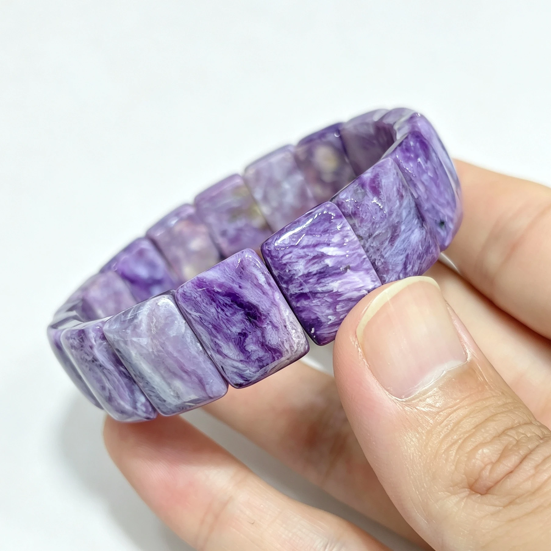 Natural Charoite Gemstone Plate Bracelet Smooth Purple Violet Swirl Slab Cuff Wrist Jewelry Gift Present Random Dispatch 1 Pc