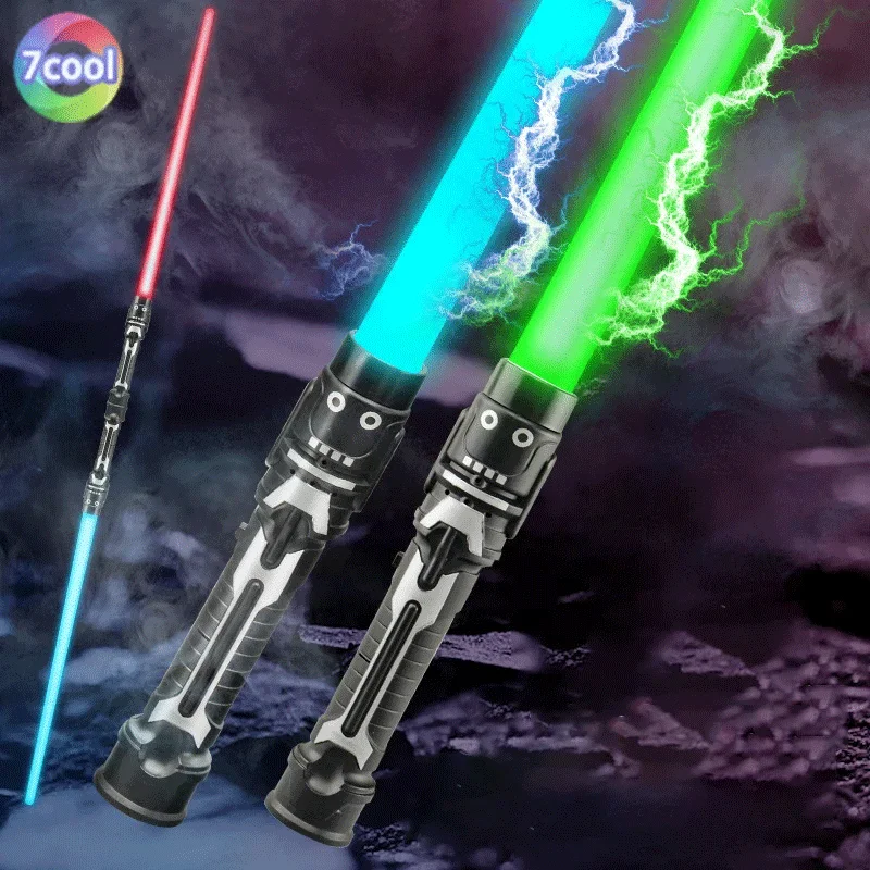 Kinder-Laserschwert, einziehbares Lichtschwert, rot und blau, Doppelschwert, Rave-Transformation, Kinder-Cosplay-Junge, cooles blinkendes Spielzeug