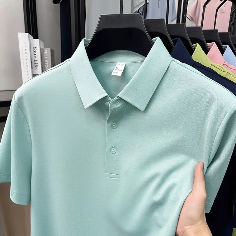 

Breathable Men S Polo Shirts T Shirt Modal Fabric Liquid Ammonia Process Lightweight Summer Top Round Neck