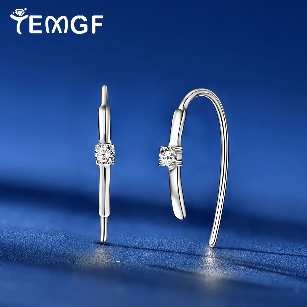 

TEMGF Minimalist Moissanite Earhook Earrings for Women S925 Silver Ear Studs Party Commute Fashion Ear Jewelry Certified 1 Pair