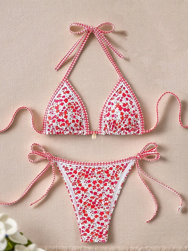 

UETEEY 2025 New Summer Swimwear Bikinis Set Sexy Leopard Bikini 2 Piece Set Women Laced Up Split Swimsuit Low Waist Beach Bikini