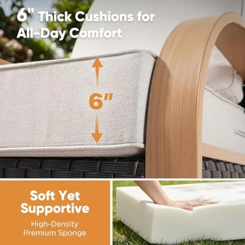 Luxury 3-Seater Outdoor Sofa with 6-Inch High-Density Foam Cushions Ergonomic 105° Backrest Wide 75-Inch Seat Triple-Reinforced