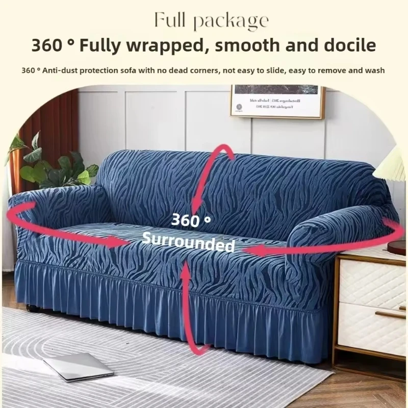 1/2/3/4Seater High Elastic Sofa Slipcover Ruffle Skirt Full Package Sofa Cover Washable Pet Friendly Universal Sofa Protector