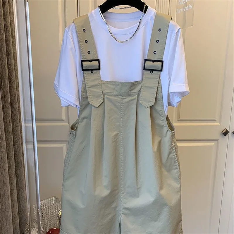 Womens Sleeveless Dungarees Rompers Summer Shorts Jumpsuit Korean Loose Shoulder Strap Pants Ladies Casual Overalls Playsuits