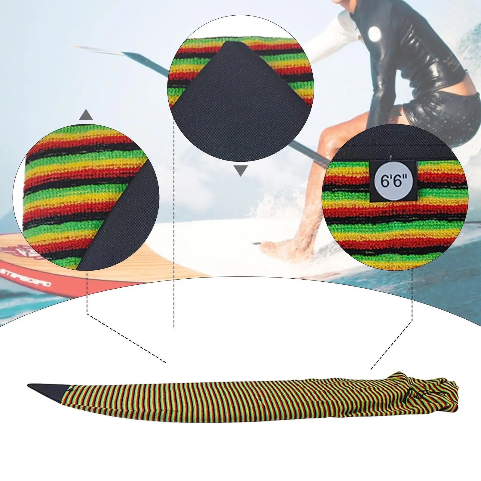 polyester-surfboard-cover-sock-bag-rainbow-color-hidden-pocket-board-storage-for-surfing-paddle