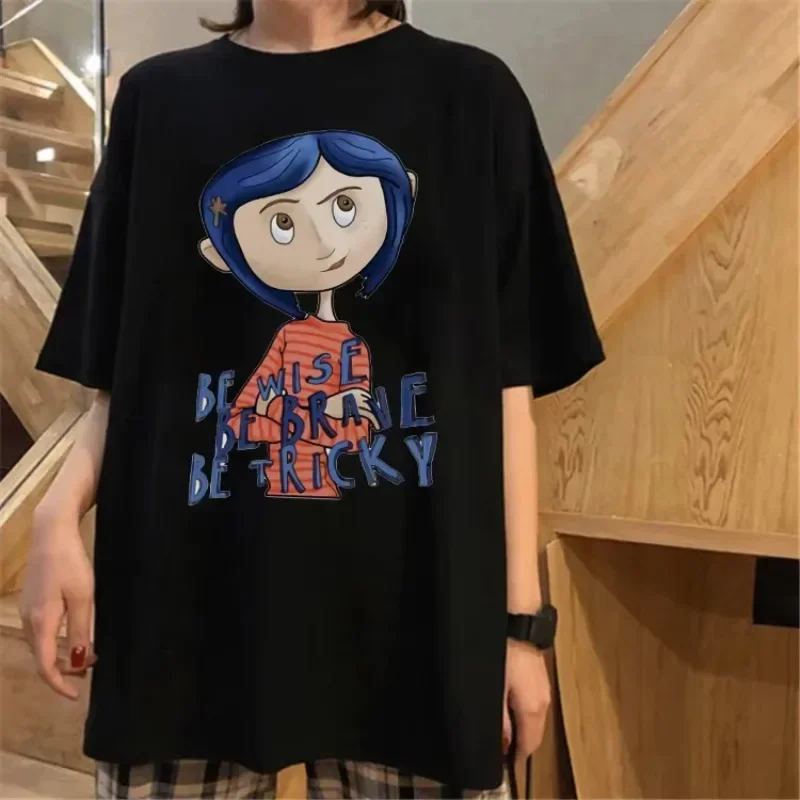 الصيف كورالاين تي شيرت المرأة تيم بيرتون نيل جايمان كابوس قبل عيد الميلاد القوطي تي شيرت ملابس بأكمام قصيرة تيز القمم