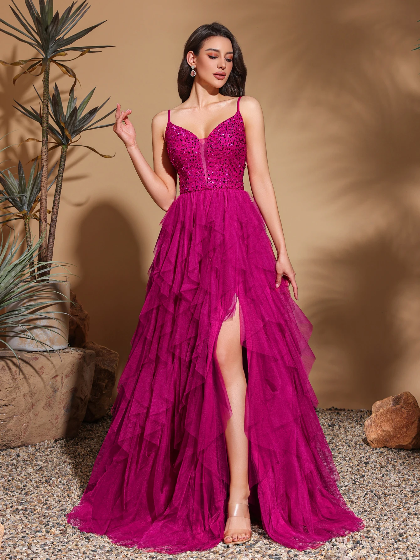 Rose Red  lady's long dres Family evening dresses party dresses festival attire graduation clothing holiday date outfit