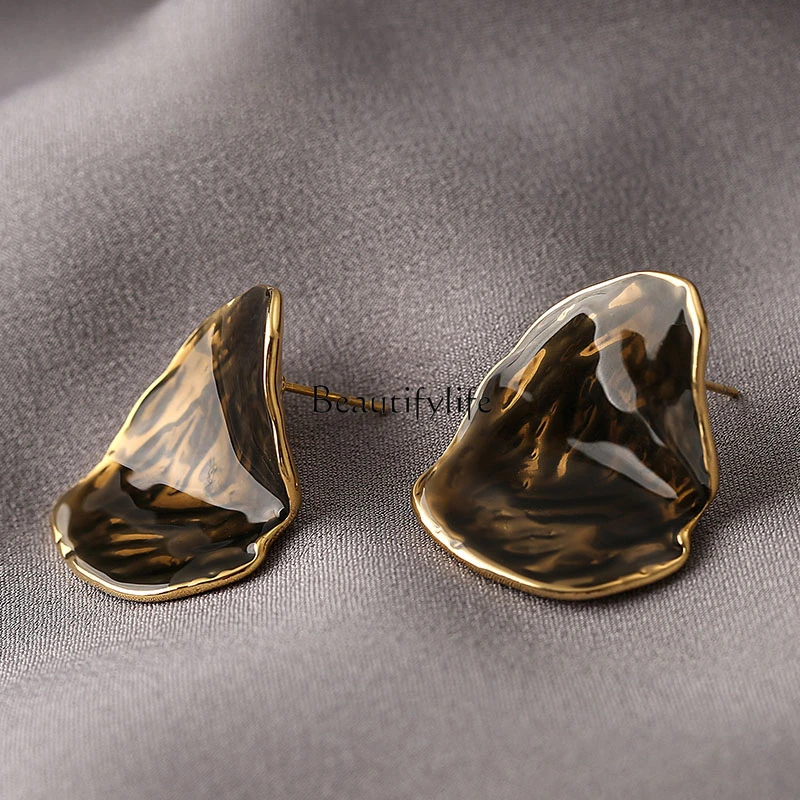 

Vintage Folding Drop Glaze French Earrings, Gray, Brown