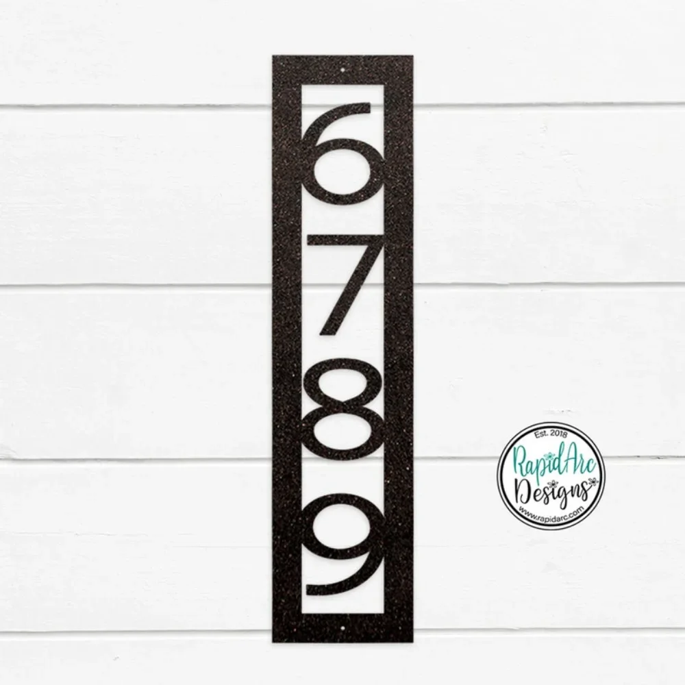 Modern Vertical House Number Sign, Customizable. with Nouveau Font. Metal Address Plaque. Stylish Home Decor Accent.