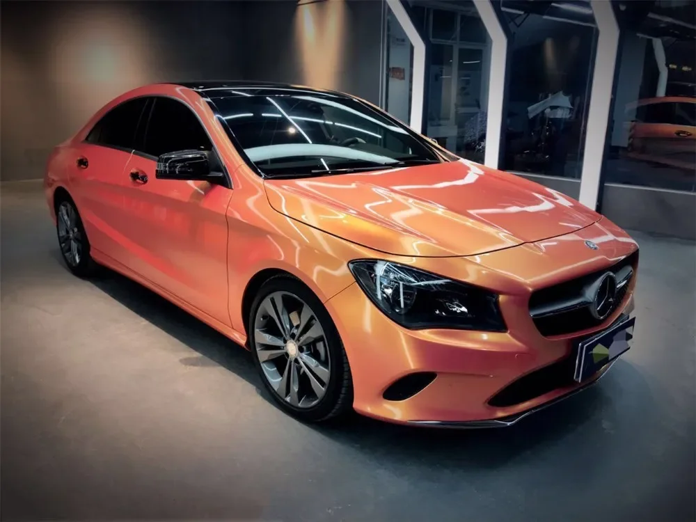 Gloss Magic Gold Orange Vinyl Wrapping Film Foil Car Film Roll Bubble Free For Vehicle