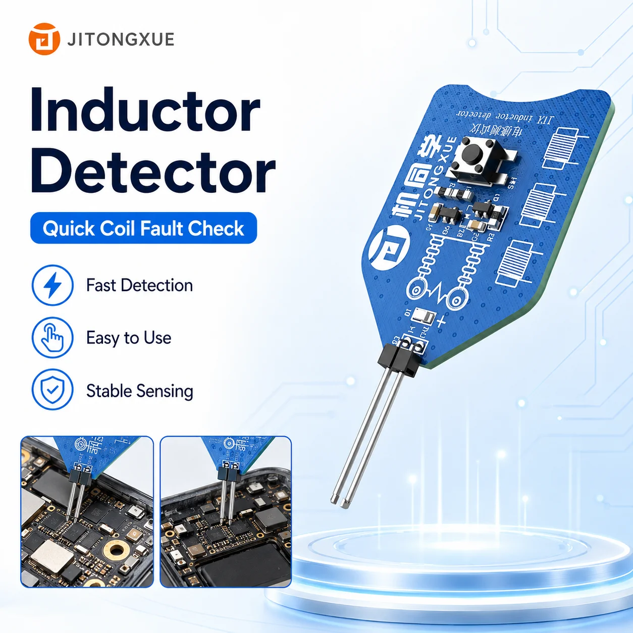 JTX CT-1 Inductor Detector Motherboard Coil Tester Fast Fault Detection Green LED Indicator Portable PCB Phone Repair Tool Kit