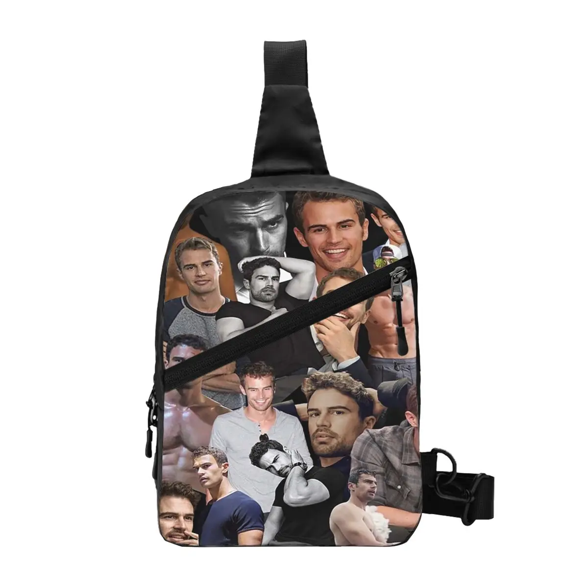 Theo James Photo Collage Chest Bag Men Sling Crossbody Backpack Chest Bag Travel Hiking Daypack Shoulder Bag