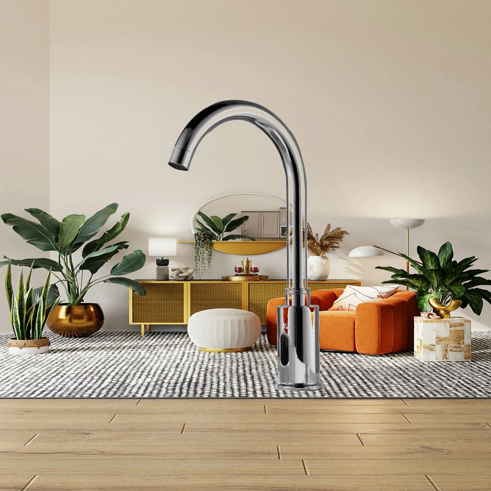 Automatic Chrome Infrared Sensor Faucet Single Handle Deck Mounted Tap for Countertop Bathroom Sink