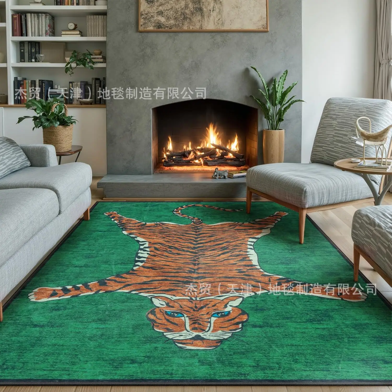 VIKAMA Tiger Area Rug Burnt Orange Animal Vintage Botanical Soft Crystal Velvet Plush Carpet Living Room Bedroom Dorm Decor Rug