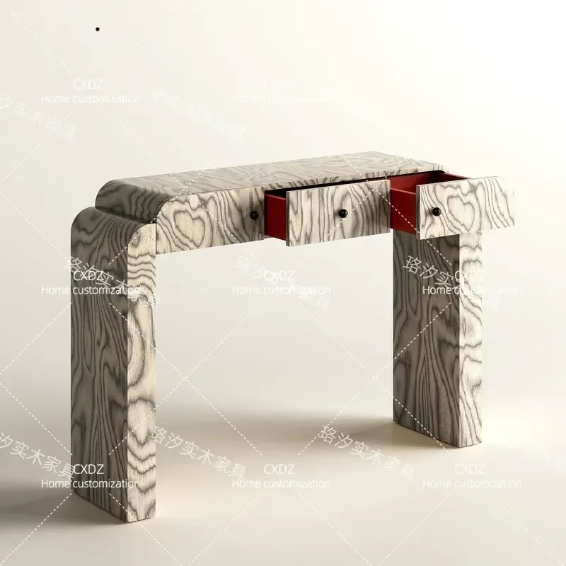 Medieval Solid Wood Entrance Table Rectangular Foyer Console Modern Simple End View Table Against The Wall Solid Wood Strip