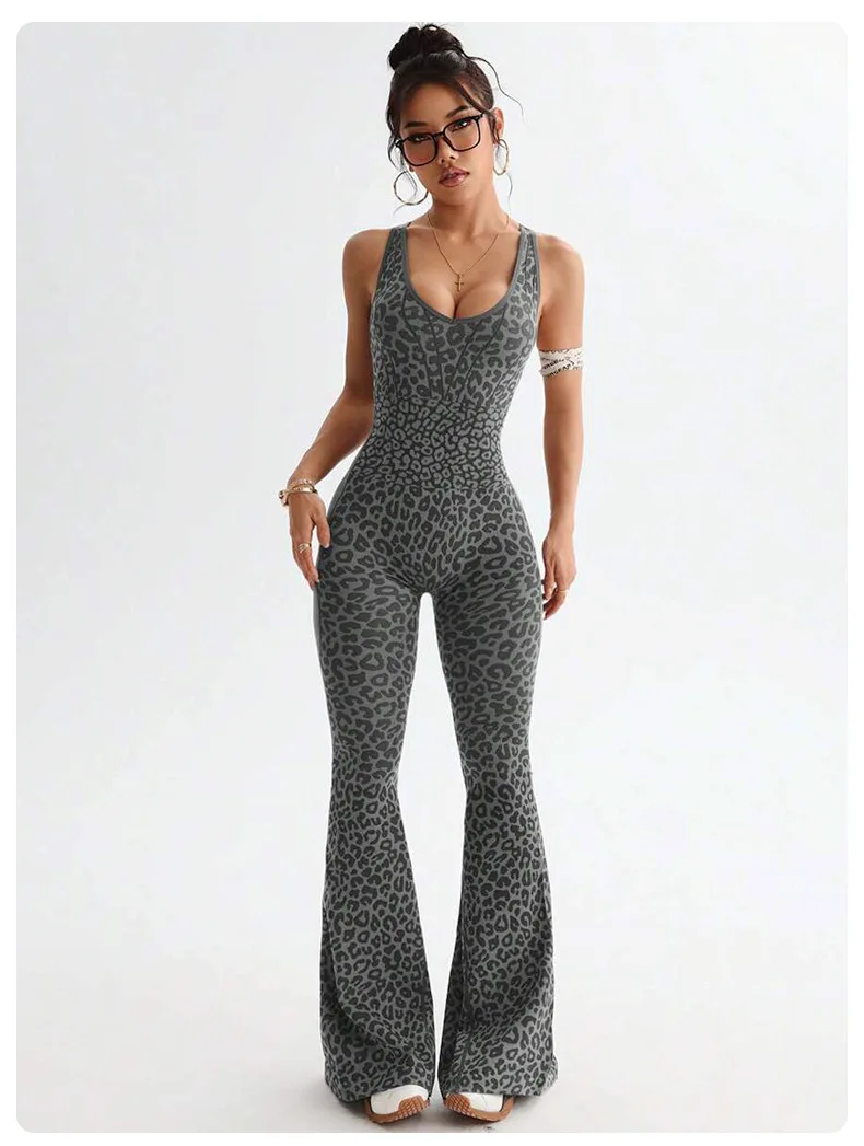 Nahtloser Yoga-Overall mit Leopardenmuster und überkreuztem Rücken für Damen, Fitness-Sport-Jumpsuit – Detail 17