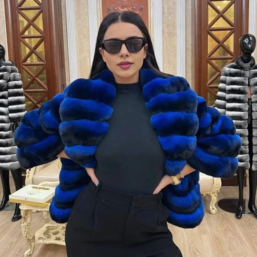 Women Chinchilla Fur Coat Women Real Rex Rabbit Fur Coat Luxury Clothes Winter Jackets For Women