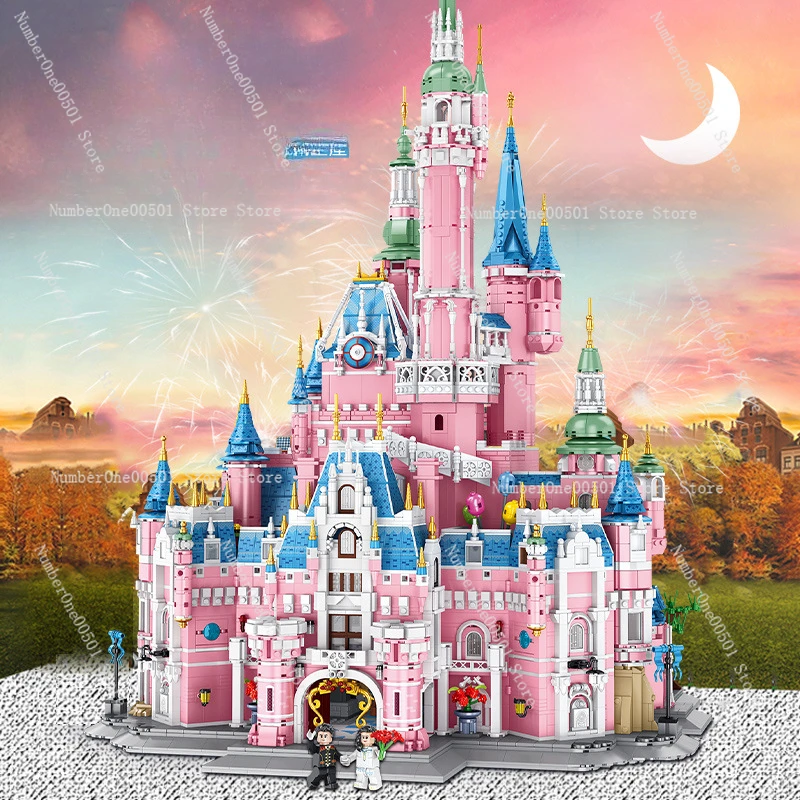 613003 Large pink dream castle high difficulty adult girl assembled building block toy model