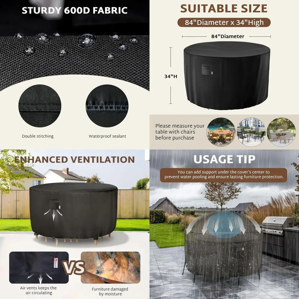 

Водонепроницаемый чехол для мебели для патио 84x34, сверхмощный 600D, подходит для столов и стульев диаметром 84