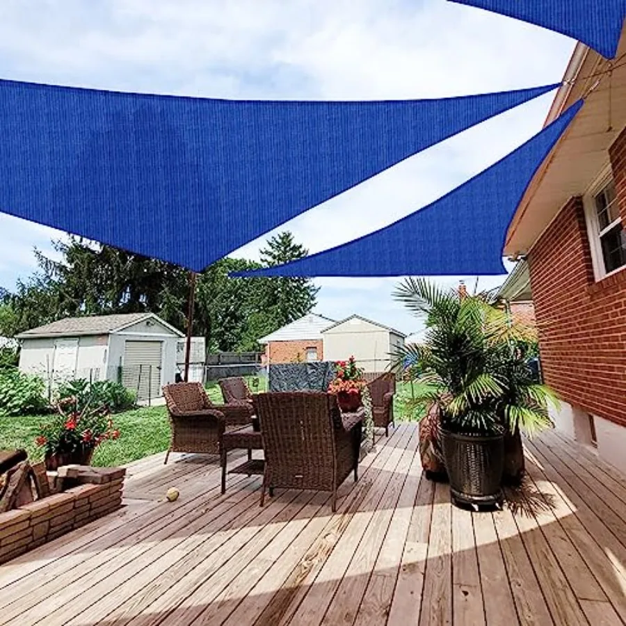 

Triangle Canopy Shade Cloth Fabric for Outdoor Backyard Roof Shading Blue 14' x 14' x 14' HDPE Sun Shade Sail Pergola Cover Sun