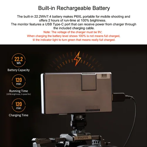 Imagen 2 del producto FEELWORLD P6XL Monitor de campo de cámara de 6 pulgadas Caja de aluminio Batería incorporada 4K HDMI Alto brillo 1200nit