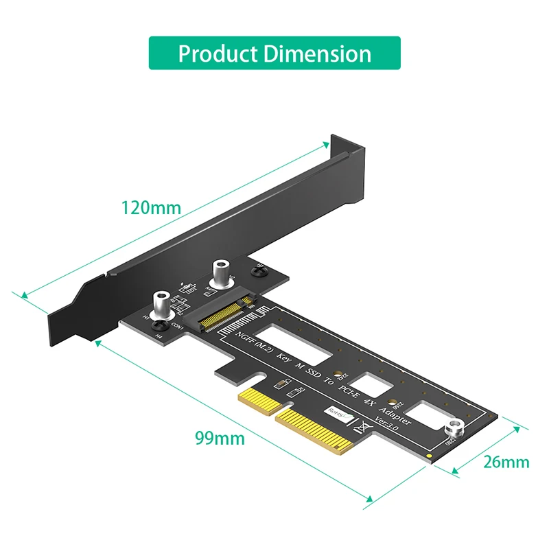PCI Express 3.0 X4 to M.2 NVME M Key Expansion Card Supports 2242 2260 2280 M2 NVME SSD Riser with Low Bracket PCIE NVME Adapter