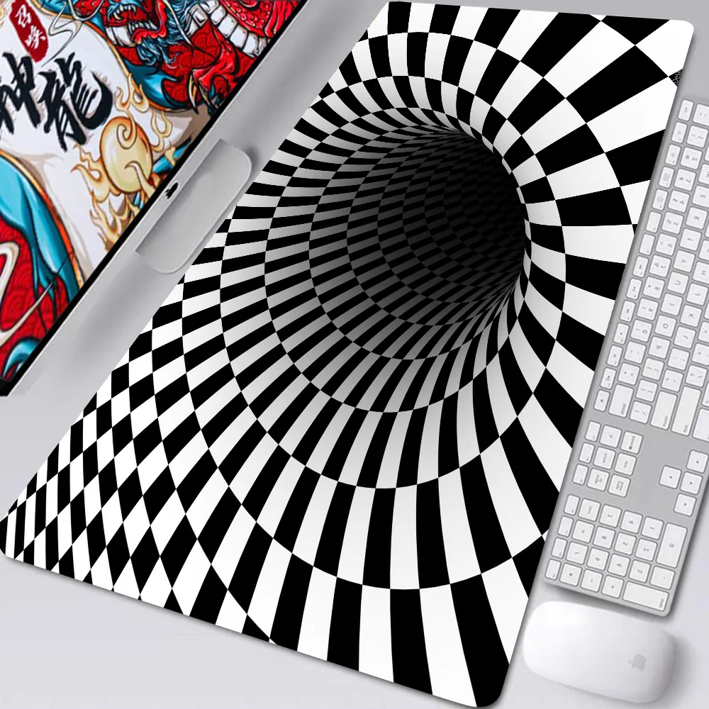 Swirl Black And White Grid Mousepad Desk Pad Gaming Accessories Prime Gaming XXL Keyboard Pad Stitched Pad Desk Pad