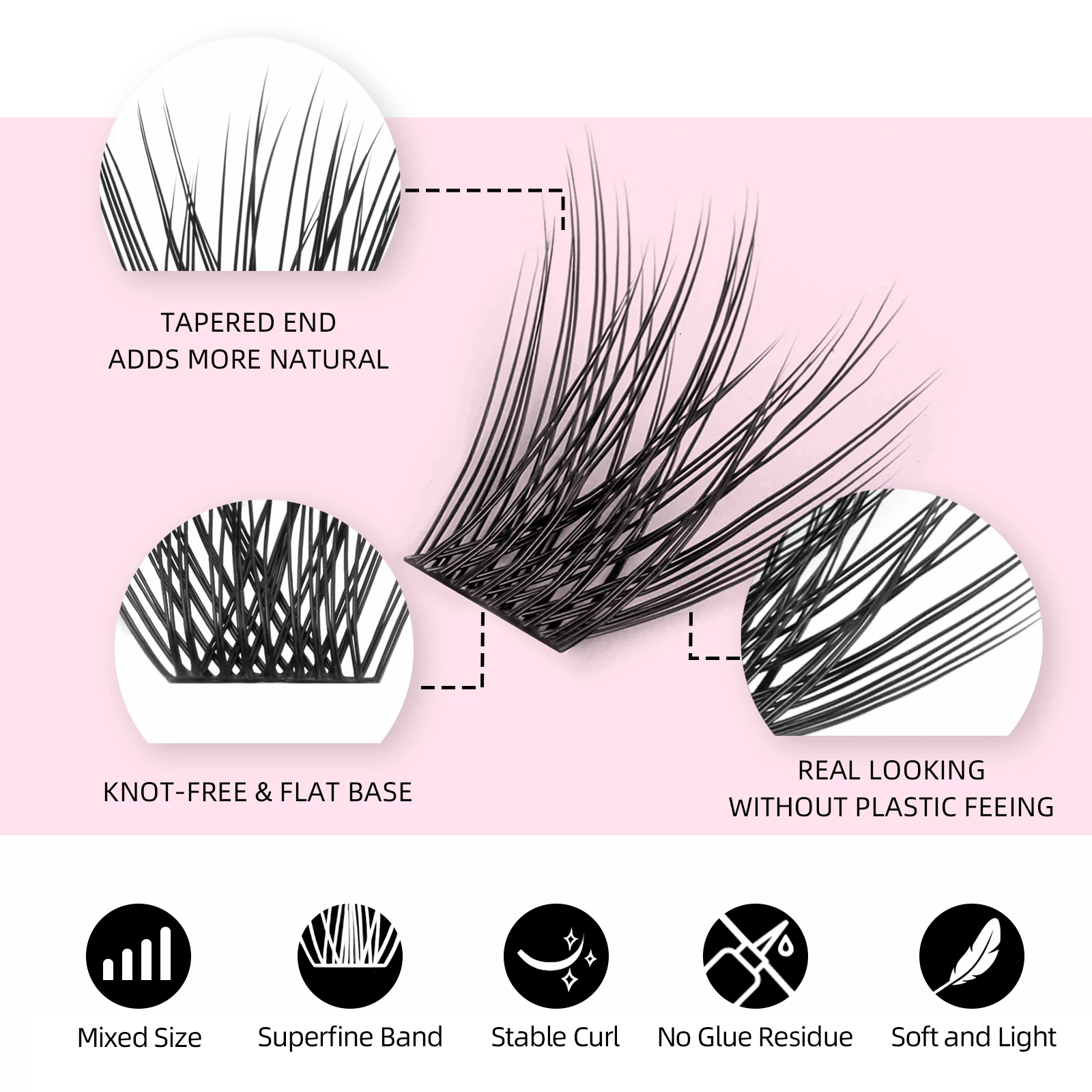 144pcs YUANZHIJIE Personal DIY Cluster Eyelashes Natural Wispy Look Lashes 8-16mm Mixed Length C D Curling Lash Extensions Trays