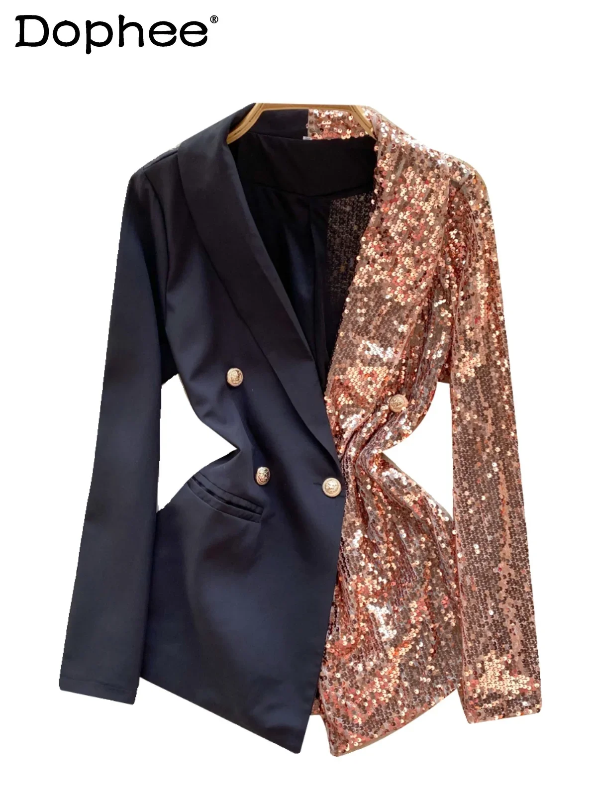 2025 New Temperament Blazer Women's Design Sense Sequins Contrasting Color Splicing Fashionable Versatile Suit Top Coats