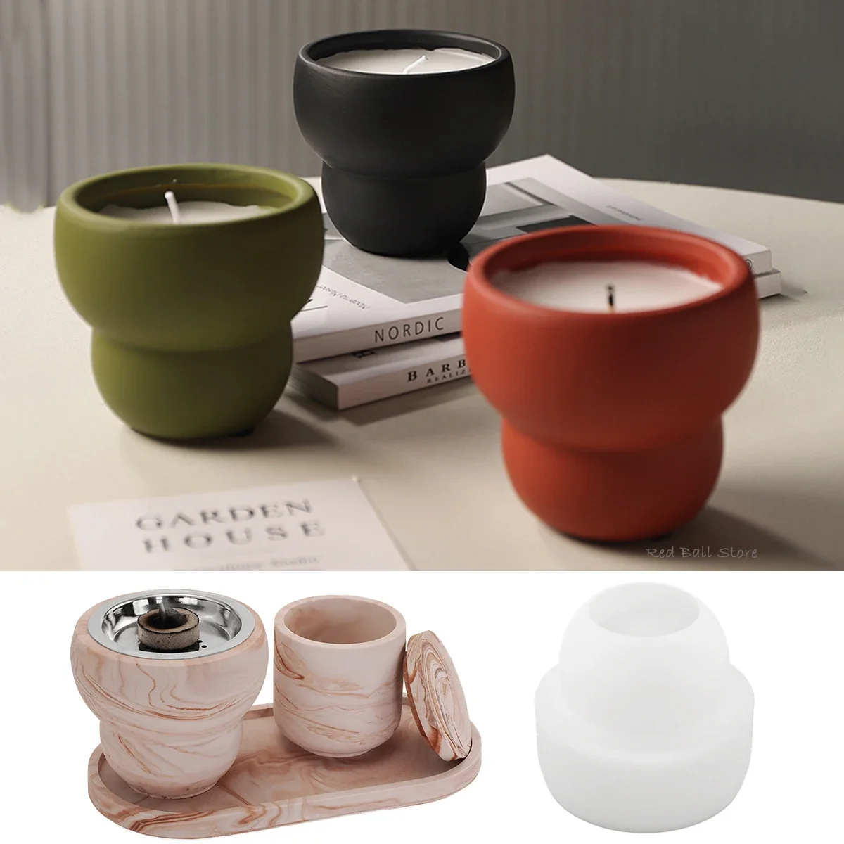 Concrete Aromatherapy Burner Silicone Mold DIY Cement Gypsum Candle Jar Mold Resin Storage Box Pouring Crafts Table Home Decor