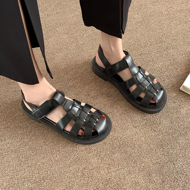 Roman Sandals Breathable 2022 Summer Comfort Shoes for Women Suit Female Beige Clogs With Heel Med Gladiator Flat Fashion Black