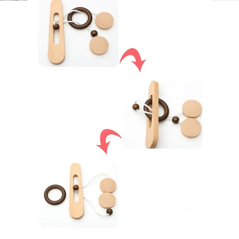 Creative 3D Threading Rope Loop Puzzle Wooden Brain Teaser Kongming Lock Lu Ban Lock Adults