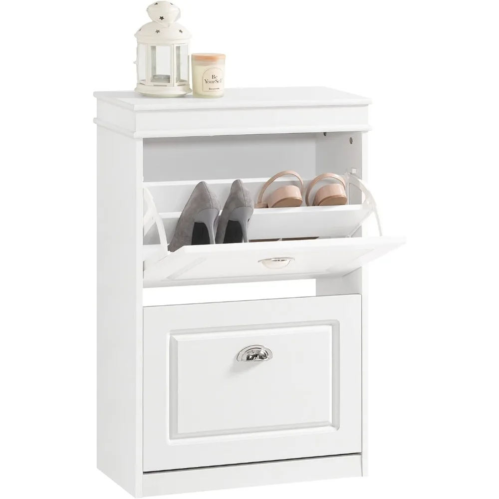 

FSR78-W, White 2 Flip-Drawers Shoe Cabinet, Slim Shoe Rack, Shoe Storage Cupboard Organizer Unit for Entryway and Hallway